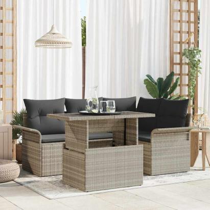 Set de canapele pentru grădină 5 pcs Gri deschis Rattan poli GartenMobel Dekor