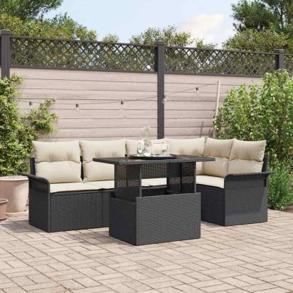Set de canapele pentru grădină cu pernă 6 pcs Negru poliratan GartenMobel Dekor