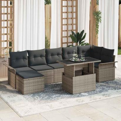 Set de canapele pentru grădină cu pernă 8 pcs Gri Rattan poli GartenMobel Dekor