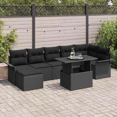 Set de canapele pentru grădină cu pernă 8 pcs Negru Rattan poli GartenMobel Dekor