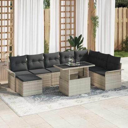 Set de canapele pentru grădină 9 pcs Gri deschis poliratan GartenMobel Dekor