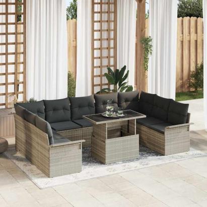 Set de canapele pentru grădină 10 pcs Gri deschis Rattan poli GartenMobel Dekor