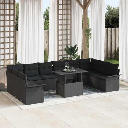 Set de canapele pentru grădină 11 pcs Negru Rattan poli GartenMobel Dekor