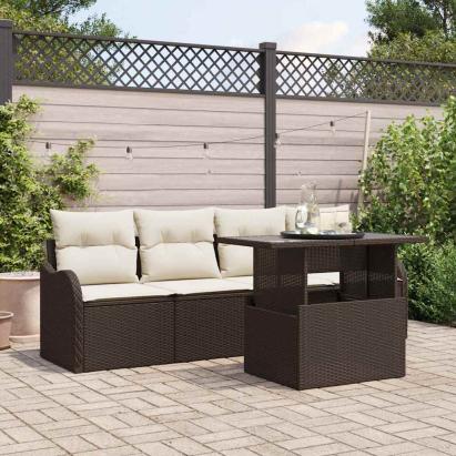 Set de canapele pentru grădină cu pernă 5 pcs Maro Rattan poli GartenMobel Dekor