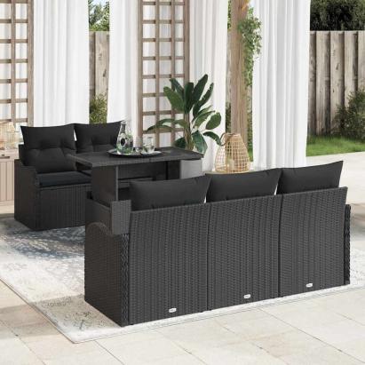Set de canapele pentru grădină cu pernă 6 pcs Negru poliratan GartenMobel Dekor