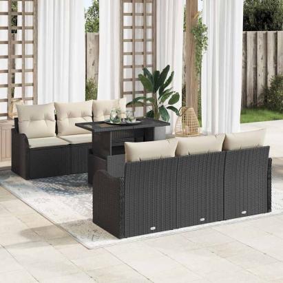 Set de canapele pentru grădină cu pernă 7 pcs Negru Rattan poli GartenMobel Dekor