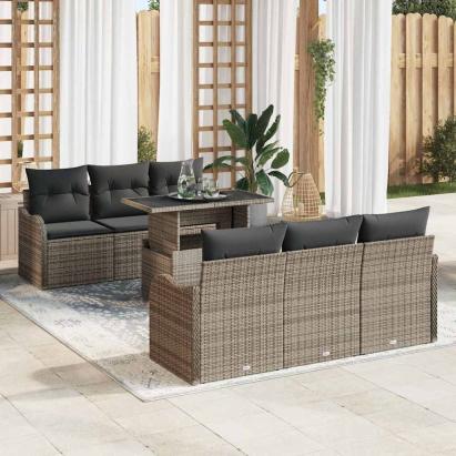 Set de canapele pentru grădină cu pernă 7 pcs Gri Rattan poli GartenMobel Dekor