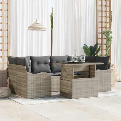 Set de canapele pentru grădină 7 pcs Gri deschis Rattan poli GartenMobel Dekor