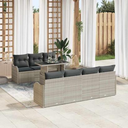 Set de canapele pentru grădină 8 pcs Gri deschis Rattan poli GartenMobel Dekor