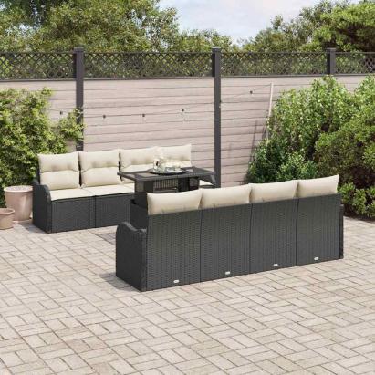 Set de canapele pentru grădină cu pernă 7 pcs Negru poliratan GartenMobel Dekor