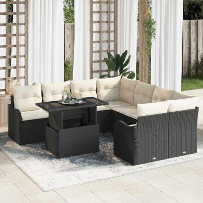 Set de canapele pentru grădină cu pernă 9 pcs Negru Rattan poli GartenMobel Dekor