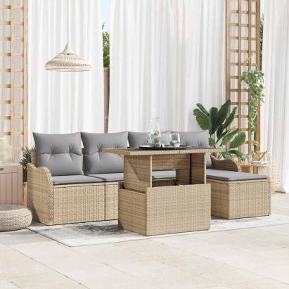 Set de Locuri pentru Exterior cu pernă 6 pcs Bej Rattan poli GartenMobel Dekor