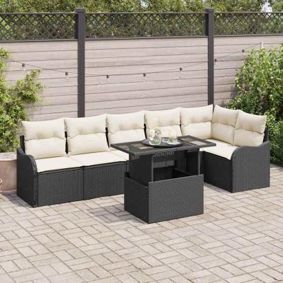 Set de canapea cu pernă 7 pcs Negru Rattan poli GartenMobel Dekor