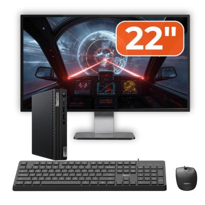 Pachet Mini PC Second Hand Lenovo ThinkCentre M70q G2, Intel Pentium Gold G6405T 3.50GHz, 8GB DDR4, 256GB SSD NVMe + Monitor 22" + cadou tastatura si mouse OptimX Pro KM500 NewTechnology Media