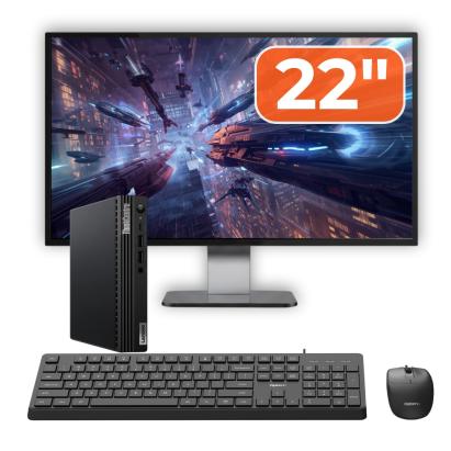 Mini PC Second Hand Lenovo ThinkCentre M70q G3, Intel Core i5-12600T 2.10 - 4.60GHz, 8GB DDR4, 256GB SSD NVMe + Monitor 22" + cadou tastatura si mouse OptimX Pro KM500 NewTechnology Media