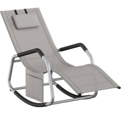 Sezlong balansoar de gradina SONGMICS, gri, cu tetiera reglabila