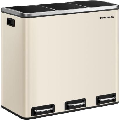 Coș de gunoi reciclare SONGMICS 3 compartimente 3x18L, soft close, bej