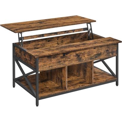 Masă de cafea VASAGLE cu blat ridicabil și spațiu de depozitare, maro rustic