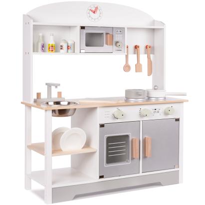 Bucătărie din lemn pentru copii cu accesorii, MDF și lemn, gri alb, 68x25x82 cm