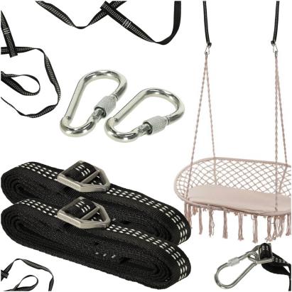 Set prindere pentru hamac și leagăn, 2 chingi 2 m, 2 carabiniere, 300 kg