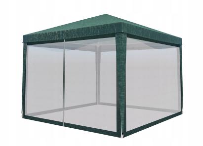 Pavilion de grădină 3x3 m cu plasă anti-insecte și fermoar, verde