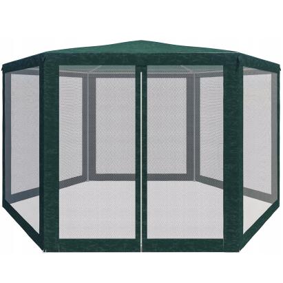 Pavilion de gradina hexagonal verde cu plasa anti-insecte si 2 intrari
