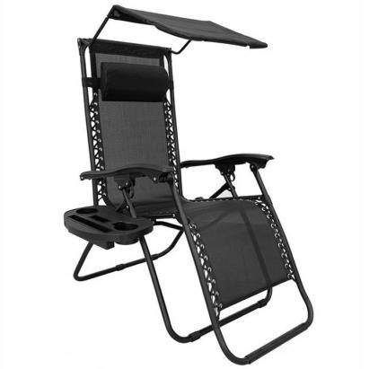 Șezlong pliabil cu parasolar și măsuță SERSIMO, negru, 85x77x150 cm