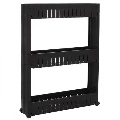 Raft de depozitare îngust cu roți Sersimo HA116, 3 polițe, negru