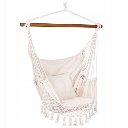 Hamac suspendat tip scaun pentru casa si gradina, crem, cu 2 perne, 150 kg