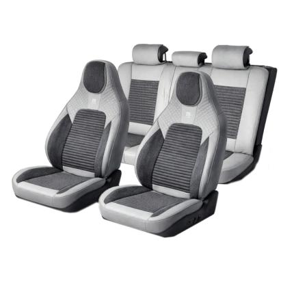 Set huse scaune auto Premium, model BLAZE Elite, design Sportiv,  universale, ergonomice, Piele Ecologica cu insertii textile, culoare Gri/Crem FAVLine Selection