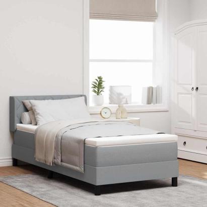 Pat cu arcuri cu headboard Gri deschis 200 x 90 cm țesătură GartenMobel Dekor