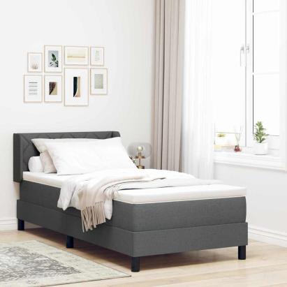 Pat cu arcuri cu headboard Gri închis 200 x 90 cm țesătură GartenMobel Dekor
