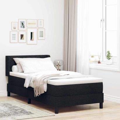 Pat cu arcuri cu headboard Manual Negru 200 x 90 cm țesătură GartenMobel Dekor