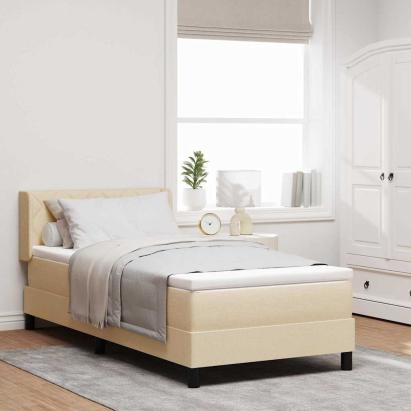 Pat cu arcuri cu headboard Manual Crem 200 x 90 cm țesătură GartenMobel Dekor