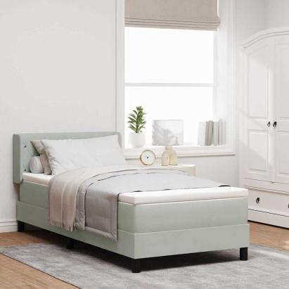 Pat cu arcuri cu headboard Gri deschis 200 x 90 cm Catifea GartenMobel Dekor