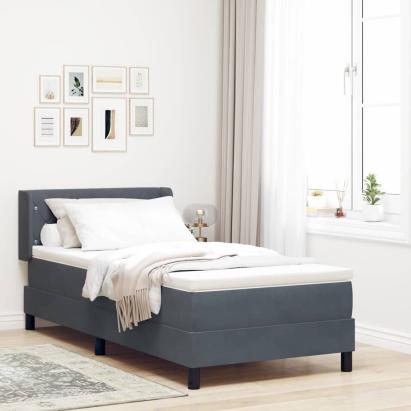 Pat cu arcuri cu headboard Gri închis 200 x 90 cm Catifea GartenMobel Dekor