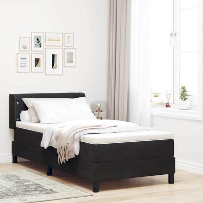 Pat cu arcuri cu headboard Manual Negru 200 x 90 cm Catifea GartenMobel Dekor