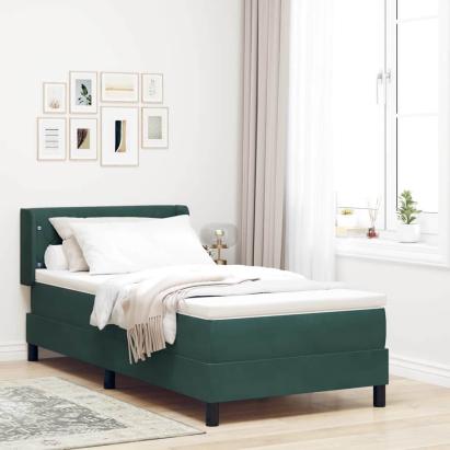 Pat cu arcuri cu headboard Verde închis 200 x 90 cm Catifea GartenMobel Dekor