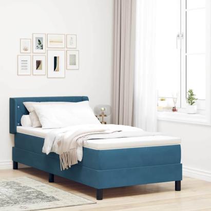 Pat cu arcuri cu headboard Albastru închis 200 x 90 cm Catifea GartenMobel Dekor