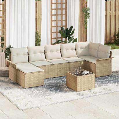 Set de canapele pentru grădină cu pernă 8 pcs Bej Rattan poli GartenMobel Dekor
