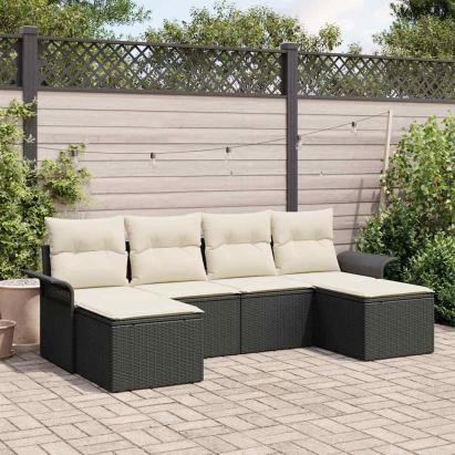 Set de canapele pentru grădină cu pernă 6 pcs Negru poliratan GartenMobel Dekor