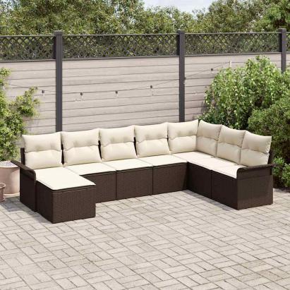 Set de canapele pentru grădină cu pernă 8 pcs Maro poliratan GartenMobel Dekor