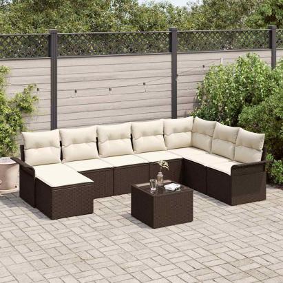 Set de canapele pentru grădină cu pernă 9 pcs Maro Rattan poli GartenMobel Dekor