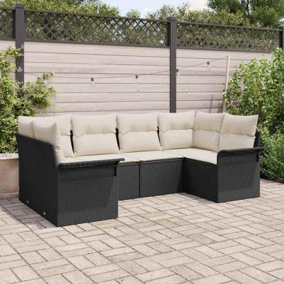 Set de canapele pentru grădină cu pernă 6 pcs Negru poliratan GartenMobel Dekor