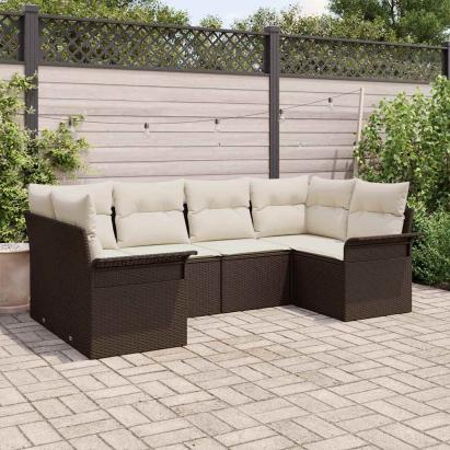 Set de canapele pentru grădină cu pernă 6 pcs Maro poliratan GartenMobel Dekor
