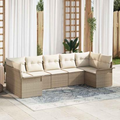 Set de canapele pentru grădină cu pernă 7 pcs Bej Rattan poli GartenMobel Dekor