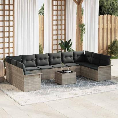 Set de canapele pentru grădină 11 pcs Gri deschis Rattan poli GartenMobel Dekor