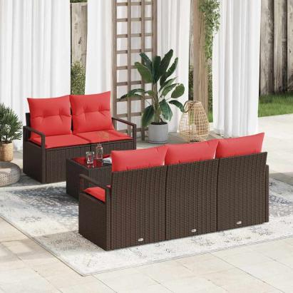 Set de canapea 6 pcs Maro și roșu poliratan GartenMobel Dekor