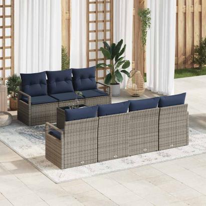 Set de canapea cu pernă Manual 8 pcs Gri poliratan GartenMobel Dekor