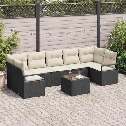 Set de canapea 8 pcs Negru și Crem poliratan GartenMobel Dekor